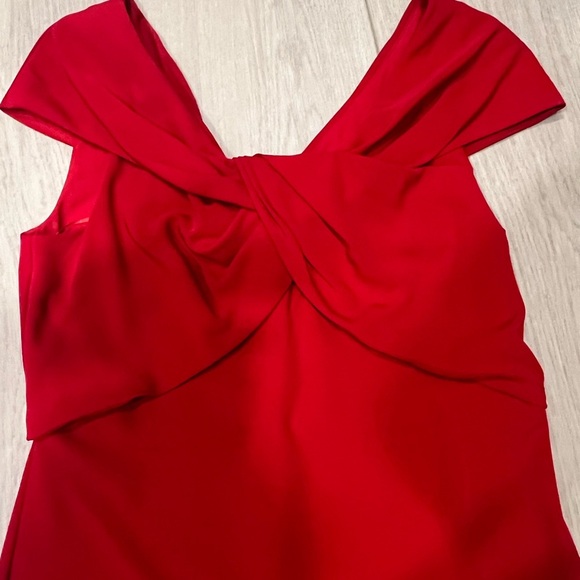 Elegant Lined Red Knot-Front Midi Dress Medium - Picture 4 of 11